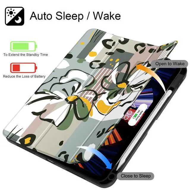 Alt view image 3 of 5 - Mektron Case for 2025 iPad 11 inch (A16 Chip) 11th Gen Fit iPad 10th Gen10.9 inch 2022, Buit in Pencil Holder with Shockproof Cover Clear Shell + Trifold Stand + Auto Wake/Sleep, Abstract Floral C346