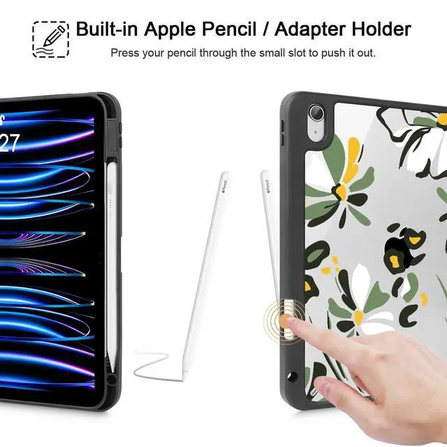 Alt view image 5 of 5 - Mektron Case for 2025 iPad 11 inch (A16 Chip) 11th Gen Fit iPad 10th Gen10.9 inch 2022, Buit in Pencil Holder with Shockproof Cover Clear Shell + Trifold Stand + Auto Wake/Sleep, Abstract Floral C346