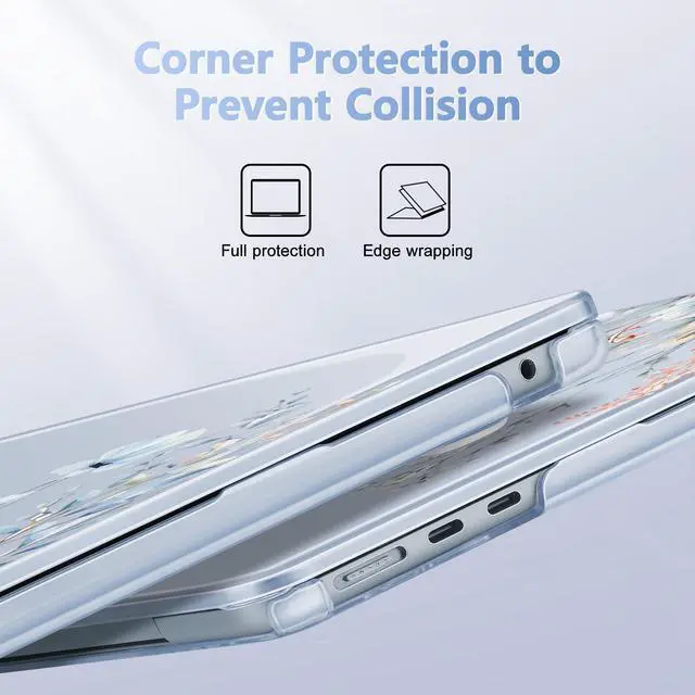 Alt view image 2 of 5 - May Chen [2025 New Pattern] for MacBook Air 13.6 inch Case M2 M3 M4 Chip Model: A2681 A3113 A3240, 2022-2025 Release, Hard Shell Cover with Screen Protector & Keyboard Skin - Blue Flower