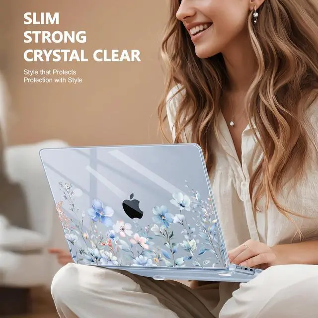 Alt view image 3 of 5 - May Chen [2025 New Pattern] for MacBook Air 13.6 inch Case M2 M3 M4 Chip Model: A2681 A3113 A3240, 2022-2025 Release, Hard Shell Cover with Screen Protector & Keyboard Skin - Blue Flower