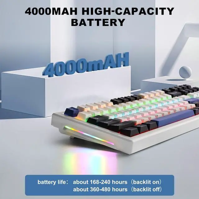 Alt view image 3 of 5 - Wireless Mechanical Keyboard BT5.0/2.4GHz/USB-C, Multi-Color LED with 18+ Modes, Hot-Swappable Custom Keyboard, Red Creamy Switches, Gaming Keyboard for PC/Mac (Blue White)