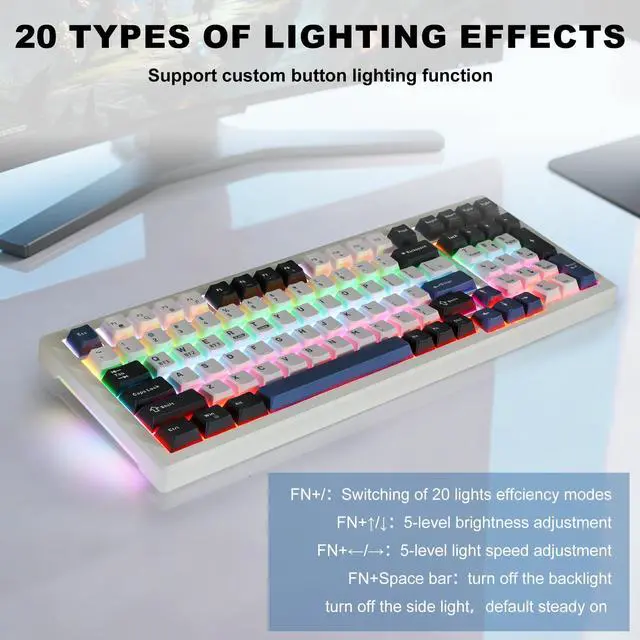 Alt view image 4 of 5 - Wireless Mechanical Keyboard BT5.0/2.4GHz/USB-C, Multi-Color LED with 18+ Modes, Hot-Swappable Custom Keyboard, Red Creamy Switches, Gaming Keyboard for PC/Mac (Blue White)
