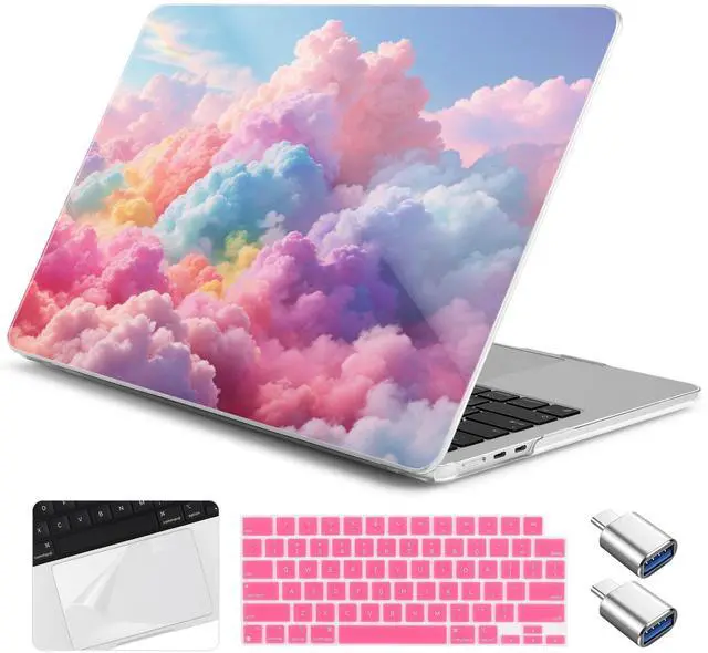 Main image of Yebiseven for MacBook Air 13.6 Inch M4/M3/M2 Case 2025 2024 2023 2022 Released A3240/A3113/A2681, Laptop Hard Shell Case with Keyboard Cover & Trackpad Protector & 2 OTG Adapters, Cotton Candy Clouds