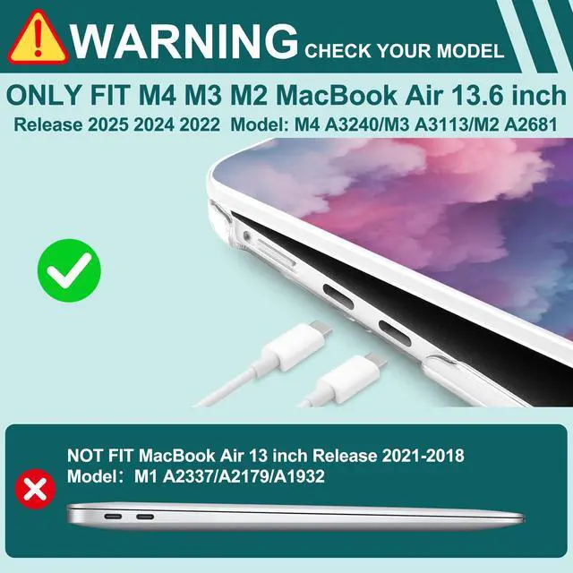 Alt view image 4 of 5 - Yebiseven for MacBook Air 13.6 Inch M4/M3/M2 Case 2025 2024 2023 2022 Released A3240/A3113/A2681, Laptop Hard Shell Case with Keyboard Cover & Trackpad Protector & 2 OTG Adapters, Cotton Candy Clouds