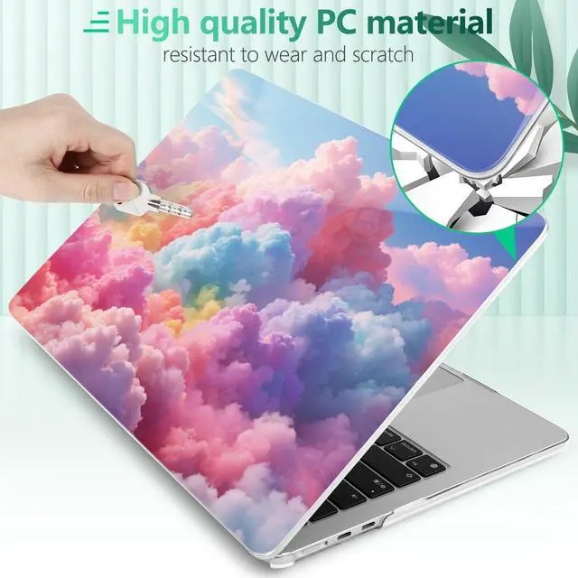 Alt view image 5 of 5 - Yebiseven for MacBook Air 13.6 Inch M4/M3/M2 Case 2025 2024 2023 2022 Released A3240/A3113/A2681, Laptop Hard Shell Case with Keyboard Cover & Trackpad Protector & 2 OTG Adapters, Cotton Candy Clouds