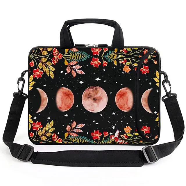 Main image of AMARY 13" 13.3" laptop sleeve chromebook case adjustable shoulder strap with handle accessory pocket (Flowers Moon)
