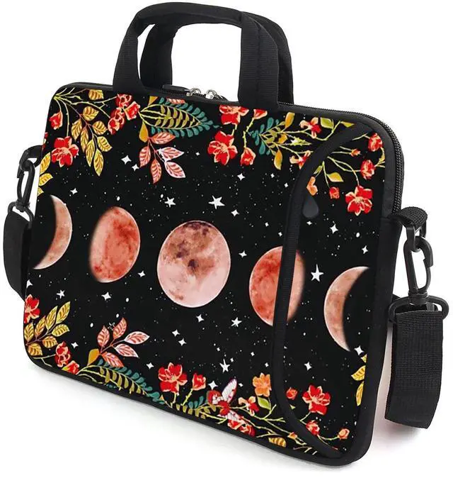 Alt view image 2 of 5 - AMARY 13" 13.3" laptop sleeve chromebook case adjustable shoulder strap with handle accessory pocket (Flowers Moon)