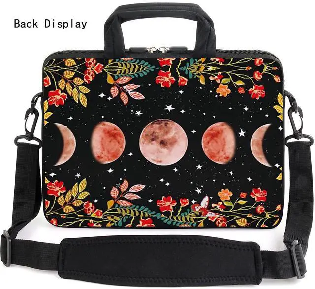 Alt view image 3 of 5 - AMARY 13" 13.3" laptop sleeve chromebook case adjustable shoulder strap with handle accessory pocket (Flowers Moon)