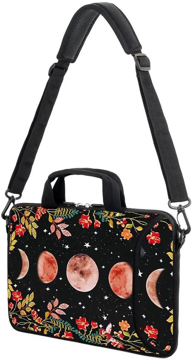 Alt view image 4 of 5 - AMARY 13" 13.3" laptop sleeve chromebook case adjustable shoulder strap with handle accessory pocket (Flowers Moon)