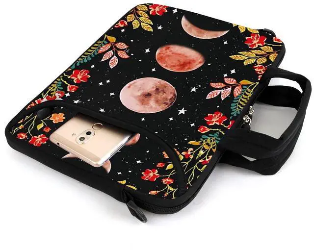Alt view image 5 of 5 - AMARY 13" 13.3" laptop sleeve chromebook case adjustable shoulder strap with handle accessory pocket (Flowers Moon)
