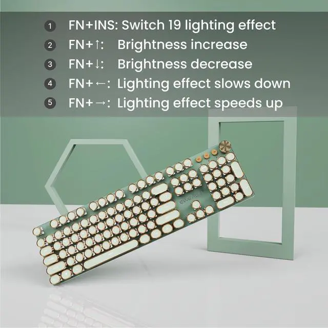Alt view image 5 of 5 - EWEADN V20 Typewriter Keyboard Wireless, 104 Keys Typewriter Style Mechanical with White Backlit, Media Knob, Pink Switch 2.4G/Bluetooth/USB-C Wired Retro Full Size Keyboard for Windows/Mac/PC-Green