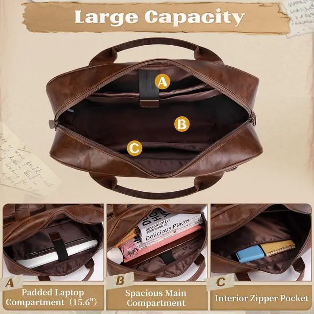 Alt view image 3 of 5 - RAINSMORE Vintage Messenger Bag Men PU Vegan Leather Laptop Bag 15.6 Inch Waterproof Briefcase Mens Large Computer Bag for Work Office Travel Retro Satchel Bags for Men Professional Dark Brown