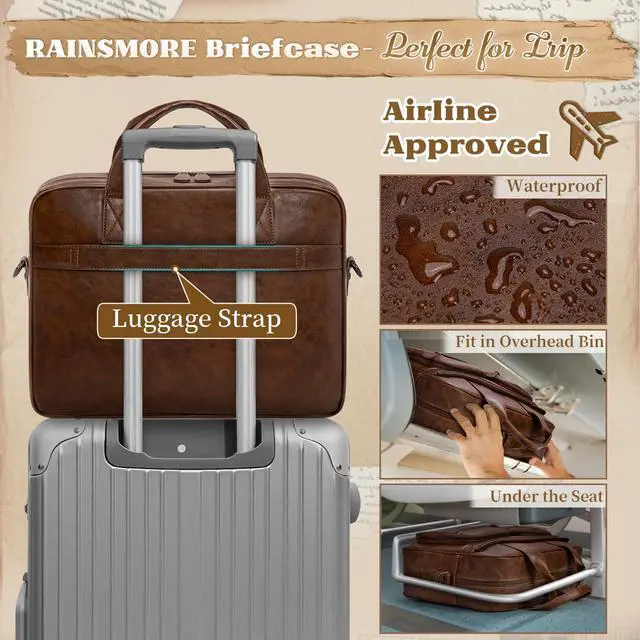 Alt view image 5 of 5 - RAINSMORE Vintage Messenger Bag Men PU Vegan Leather Laptop Bag 15.6 Inch Waterproof Briefcase Mens Large Computer Bag for Work Office Travel Retro Satchel Bags for Men Professional Dark Brown