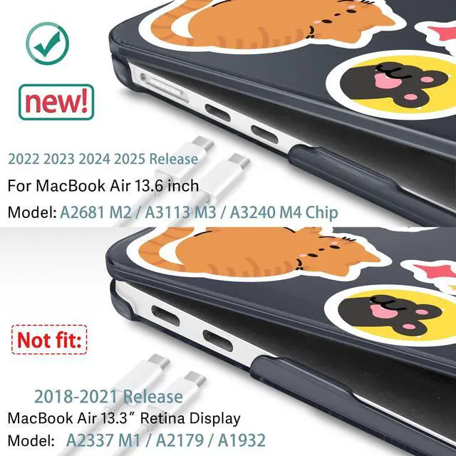 Alt view image 3 of 5 - May Chen for MacBook Air 13.6 Inch Case 2025/2024/2023/2022 Release (Model A2681 A3113 A3240, M2 M3 M4 Chip)  Hard Shell Laptop Cover with Keyboard Cover & Screen ProtectorCat Sticker Print