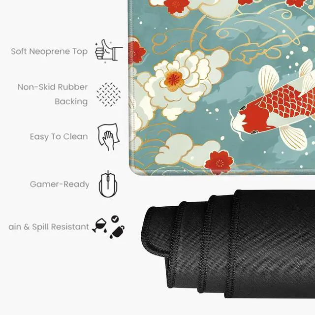 Alt view image 5 of 5 - Koi Fish Desk Mat Set Carp Mousepad Gaming Mouse Pad and Keyborad Wrist Rest XXL Desk Pad 31.5" x 15.75" Computer Mat Large Mouse Pads with Wrist Support