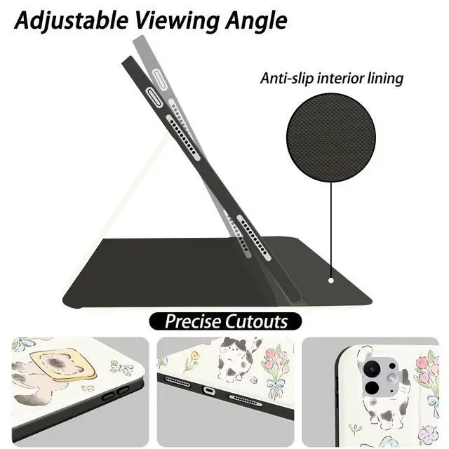 Alt view image 4 of 5 - JOYLAND Cute Kitten Case for iPad Air 11" M3/M2(2025/2024)/iPad Air 4/Air 5 10.9" with Pencil Holder Multi-Angle Viewing Folio Stand Cover Textured Leather Tablet Cover Auto Sleep/Wake for Girls Kids