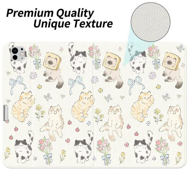 Alt view image 2 of 5 - JOYLAND Cute Kitten Case for iPad Air 11" M3/M2(2025/2024)/iPad Air 4/Air 5 10.9" with Pencil Holder Multi-Angle Viewing Folio Stand Cover Textured Leather Tablet Cover Auto Sleep/Wake for Girls Kids
