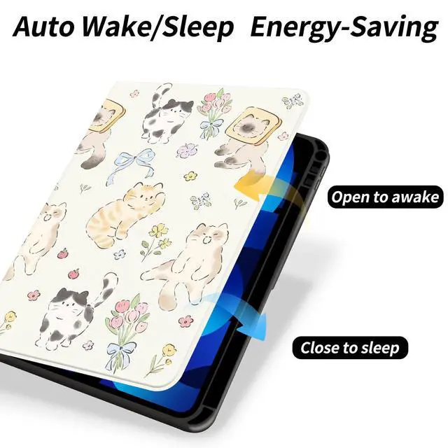 Alt view image 5 of 5 - JOYLAND Cute Kitten Case for iPad Air 11" M3/M2(2025/2024)/iPad Air 4/Air 5 10.9" with Pencil Holder Multi-Angle Viewing Folio Stand Cover Textured Leather Tablet Cover Auto Sleep/Wake for Girls Kids