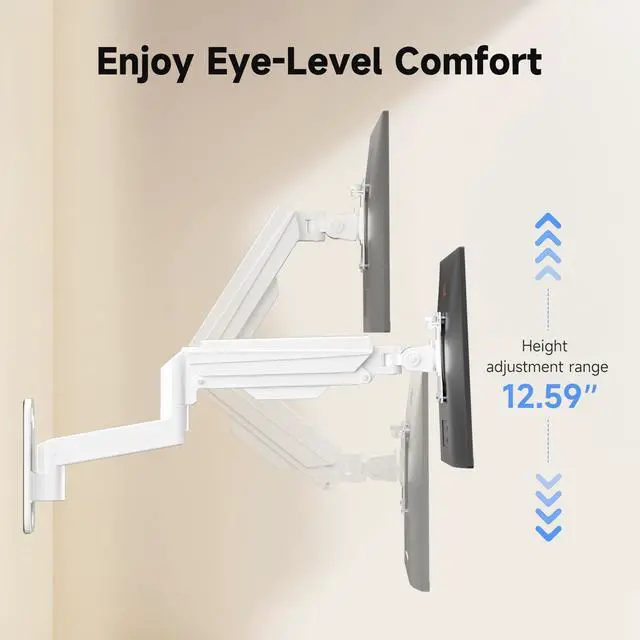 Alt view image 4 of 5 - suptek Single Monitor Wall Mount for 17 to 32 Inch Screens, Gas Monitor Arm Wall Mount Holds Up to 19.8lbs, Full Motion Adjustable,VESA Mount 75x75, 100x100,White