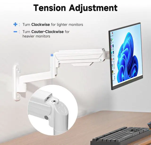 Alt view image 5 of 5 - suptek Single Monitor Wall Mount for 17 to 32 Inch Screens, Gas Monitor Arm Wall Mount Holds Up to 19.8lbs, Full Motion Adjustable,VESA Mount 75x75, 100x100,White