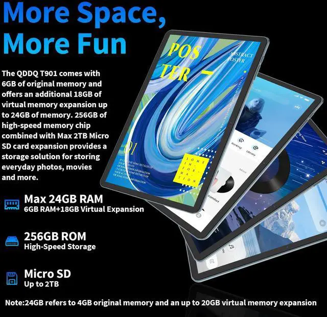 Alt view image 3 of 5 - Android 15 Tablet 10 inch, 2025 Tablet with Keyboard, 24GB+256GB+2TB Expand, 2-in-1 Tablets with 8-Core, 5G WiFi, 8000mAh, BT5.0, GMS Certified, with Mouse, Case, Stylus, Split Screen(Black case)