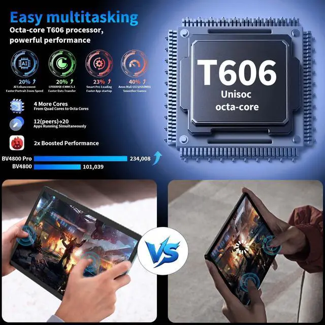 Alt view image 5 of 5 - Android 15 Tablet 10 inch, 2025 Tablet with Keyboard, 24GB+256GB+2TB Expand, 2-in-1 Tablets with 8-Core, 5G WiFi, 8000mAh, BT5.0, GMS Certified, with Mouse, Case, Stylus, Split Screen(Black case)