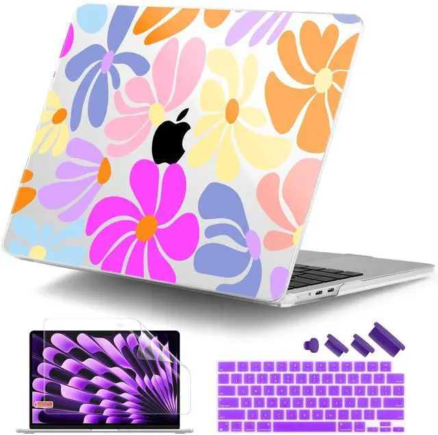 Main image of DONGKE Compatible with M4 MacBook Air 15 inch Case 2025-2023 A3241 A3114 A2941 M3 M2 Retina Display Touch ID, Plastic Hard Case & Keyboard Skin for MacBook Air 15" - Clear Retro Florals