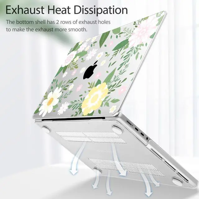 Alt view image 3 of 5 - Tuiklol for MacBook Pro 14 Inch Case 2025-2021 Release M5 A3434 /M4 A3112 A3401 A3185/M3 A2918 A2992/M2 A2779/M1 A2442 Pro/Max,Hard Shell Case with Screen Protector for Touch ID,Flowers White