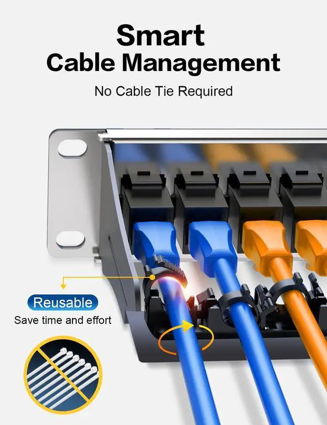 Alt view image 2 of 5 - Enmane 24 Port Patch Panel Cat6A RJ45 Passthrough Unshielded Keystone Patch Panel with Smart Cable Management for 19inch Rackmount