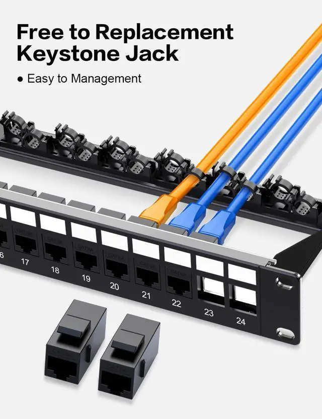 Alt view image 4 of 5 - Enmane 24 Port Patch Panel Cat6A RJ45 Passthrough Unshielded Keystone Patch Panel with Smart Cable Management for 19inch Rackmount