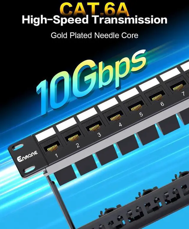 Alt view image 5 of 5 - Enmane 24 Port Patch Panel Cat6A RJ45 Passthrough Unshielded Keystone Patch Panel with Smart Cable Management for 19inch Rackmount