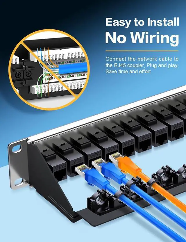 Alt view image 3 of 5 - Enmane 24 Port Patch Panel Cat6A RJ45 Passthrough Unshielded Keystone Patch Panel with Smart Cable Management for 19inch Rackmount