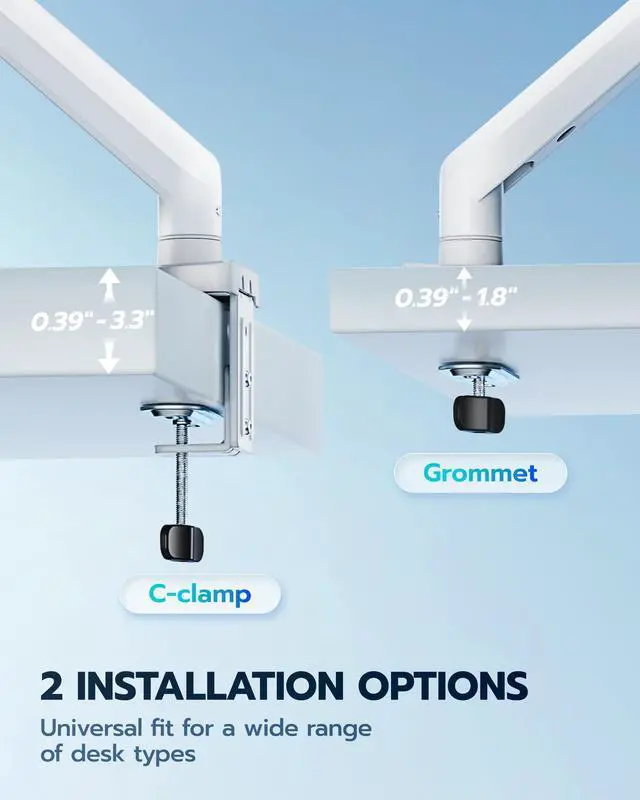 Alt view image 2 of 5 - ARES WING Heavy Duty Single Monitor Arm - Fully Adjustable Monitor Mount for 17"-40" Ultrawide Screens up to 26.4 lbs with Clamp/Grommet Desk Mount, 75/100 Vesa Mount, White