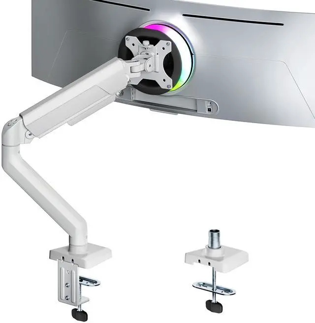 Main image of ARES WING Heavy Duty Single Monitor Arm - Fully Adjustable Monitor Mount for 17"-40" Ultrawide Screens up to 26.4 lbs with Clamp/Grommet Desk Mount, 75/100 Vesa Mount, White