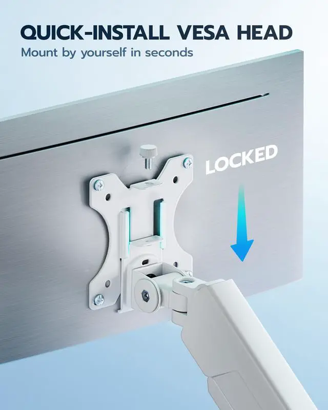 Alt view image 3 of 5 - ARES WING Heavy Duty Single Monitor Arm - Fully Adjustable Monitor Mount for 17"-40" Ultrawide Screens up to 26.4 lbs with Clamp/Grommet Desk Mount, 75/100 Vesa Mount, White