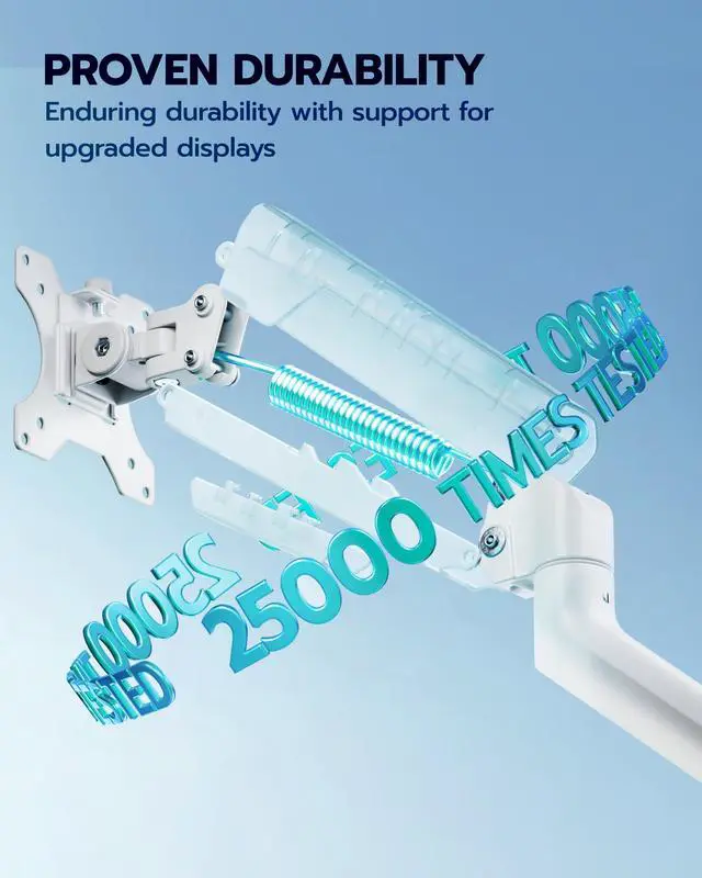 Alt view image 4 of 5 - ARES WING Heavy Duty Single Monitor Arm - Fully Adjustable Monitor Mount for 17"-40" Ultrawide Screens up to 26.4 lbs with Clamp/Grommet Desk Mount, 75/100 Vesa Mount, White