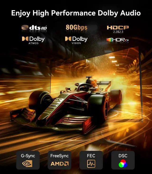 Alt view image 3 of 5 - Sniokco 80Gbps DisplayPort Cable 2.1 10FT, 16K DP Cable 16K@60Hz 8K@240Hz 4K@540Hz 360Hz 240Hz Compatible with HDR HDCP 2.3 DSC FreeSync G-Sync Monitor Graphics RTX 5090 4090 PC HDTV