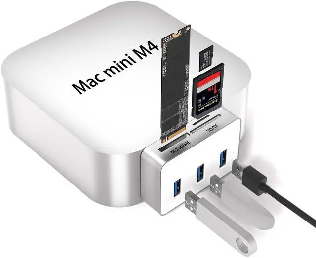 Main image of USB C Hub for Mac mini M4/M4 Pro with M.2 Nvme SSD Enclosure, 6 in 1 Mac mini M4 Dock with 3 * 5Gbps USB 3.0, SD/TF Car Slot, Mac mini M4 Nvme Adapter Fits 2230/2242/2260/2280