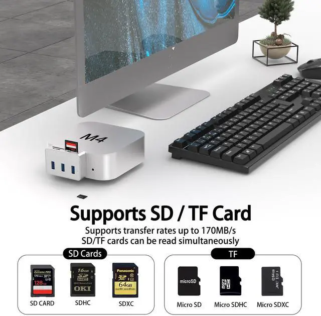 Alt view image 5 of 5 - USB C Hub for Mac mini M4/M4 Pro with M.2 Nvme SSD Enclosure, 6 in 1 Mac mini M4 Dock with 3 * 5Gbps USB 3.0, SD/TF Car Slot, Mac mini M4 Nvme Adapter Fits 2230/2242/2260/2280