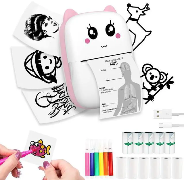 Main image of Mini Sticker Printer with 10 Rolls Paper, Thermal Printer Portable Sticker Maker, Bluetooth Inkless Printers Compatible with iOS & Android, Pocket Impresora Portátil for Notes, Journal, DIY, Kids Gift