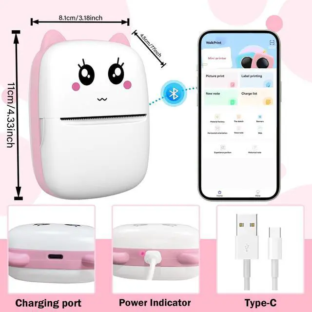 Alt view image 3 of 5 - Mini Sticker Printer with 10 Rolls Paper, Thermal Printer Portable Sticker Maker, Bluetooth Inkless Printers Compatible with iOS & Android, Pocket Impresora Portátil for Notes, Journal, DIY, Kids Gift