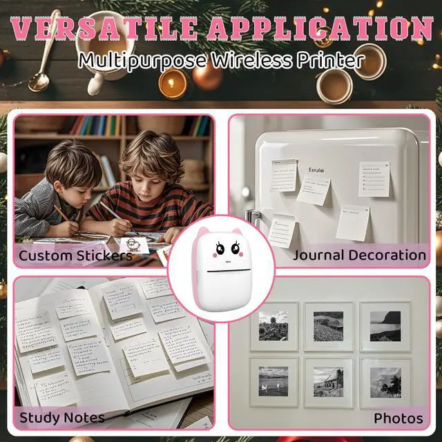 Alt view image 5 of 5 - Mini Sticker Printer with 10 Rolls Paper, Thermal Printer Portable Sticker Maker, Bluetooth Inkless Printers Compatible with iOS & Android, Pocket Impresora Portátil for Notes, Journal, DIY, Kids Gift