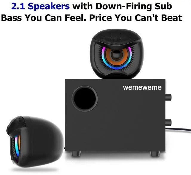 Alt view image 2 of 5 - Wemeweme Computer Speakers, PC Speakers with Subwoofer, 2.1 Gaming Speakers for Desktop PC, USB Powered Wired 3.5mm Aux for Monitor, Laptop, Desk