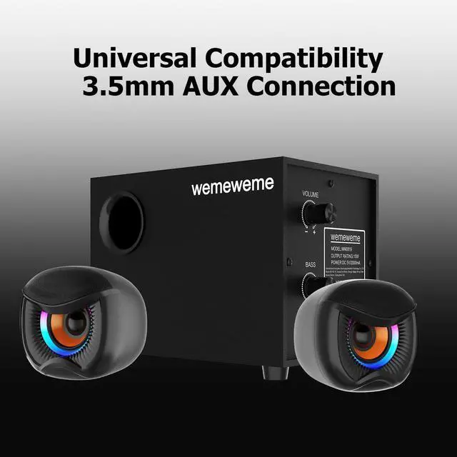 Alt view image 3 of 5 - Wemeweme Computer Speakers, PC Speakers with Subwoofer, 2.1 Gaming Speakers for Desktop PC, USB Powered Wired 3.5mm Aux for Monitor, Laptop, Desk