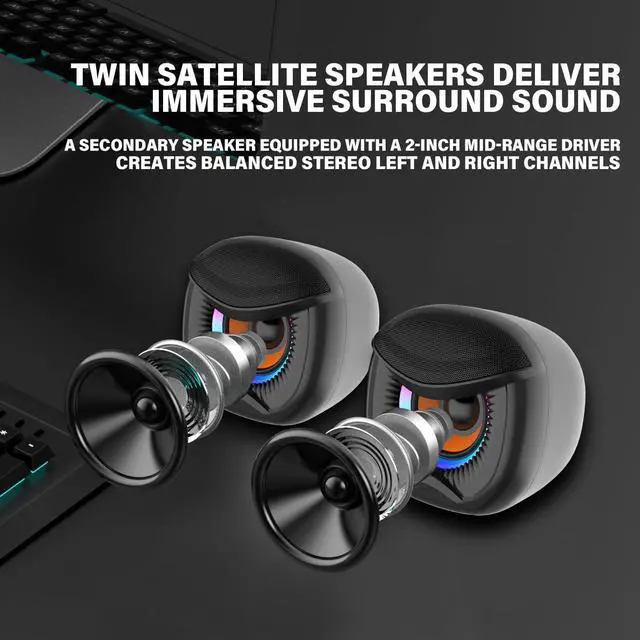 Alt view image 5 of 5 - Wemeweme Computer Speakers, PC Speakers with Subwoofer, 2.1 Gaming Speakers for Desktop PC, USB Powered Wired 3.5mm Aux for Monitor, Laptop, Desk