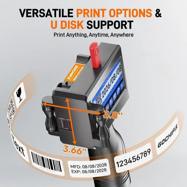 Alt view image 4 of 5 - GOCHIFIX Handheld Inkjet Printer with 4.3'' Touch Screen Portable Handheld Printer Printing Height 0.08-0.5 Inch Inkjet Coding Machine for Text QRCode Barcode Image Date (Support 27 Languages)