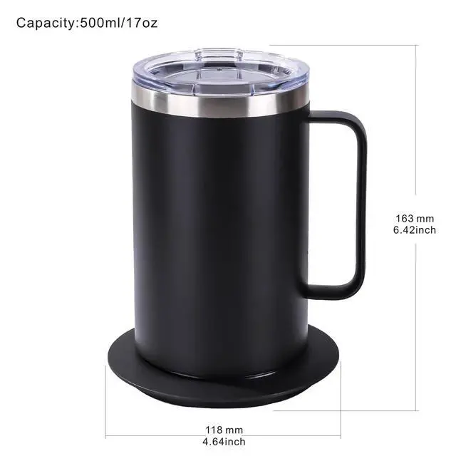 Alt view image 2 of 5 - Heated Cup with 10Hrs Auto Shut Off, USB Powered Mug Warmer Set (17oz-Black)