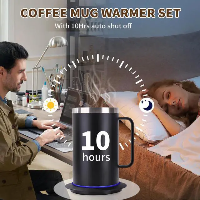 Alt view image 4 of 5 - Heated Cup with 10Hrs Auto Shut Off, USB Powered Mug Warmer Set (17oz-Black)