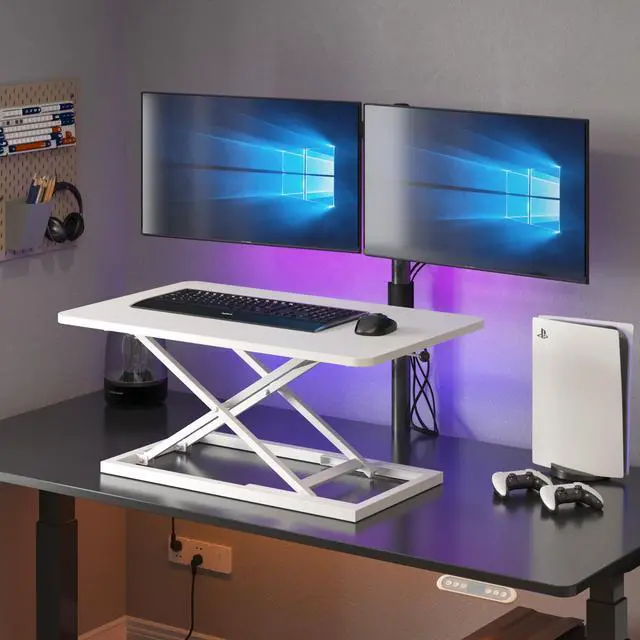 Alt view image 2 of 5 - Decoholic White Small Single 24 inch Scissors Lift Keyboard and Mouse Riser,Height Adjustable Standing Desk Converter,for Ergonomic Sit Stand Workstations (24 inch WH)