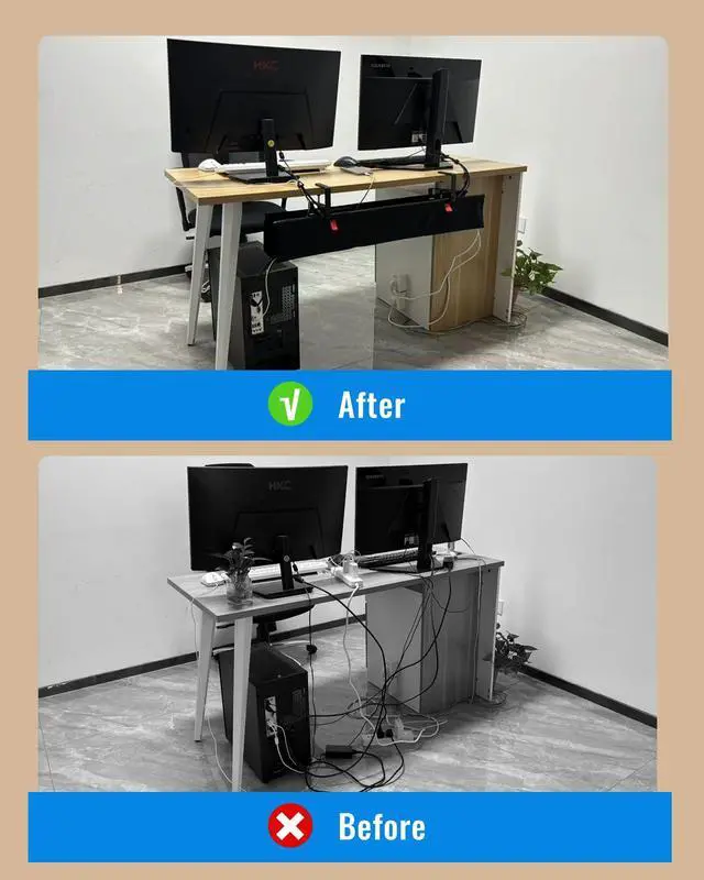 Alt view image 4 of 5 - No Drill Cable Management Under Desk, 28" Cord Organizer for Table, Clamp/Screw Mount Cable Tray, Premium Black Fabric Desk Cord Management Tray for Office, Home (Regular (28 in))